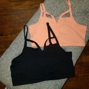 BNWT 2 for 1 Black and Coral Crop Tops Sz L